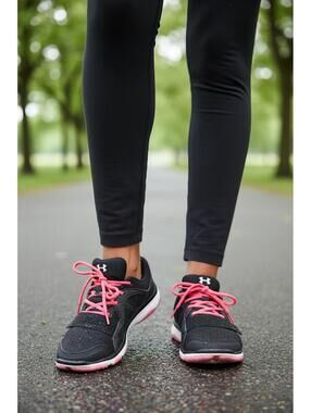 Under Armour Women's Black Sport Shoes with Pink Laces